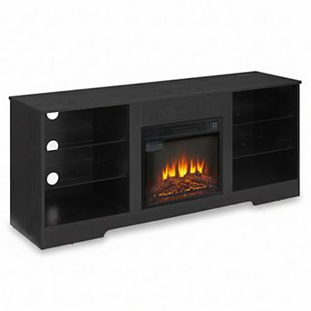 Homy Casa Electric Fireplace TV Stand with Glass Shelves & USB Ports, Fits TVs Up to 62"