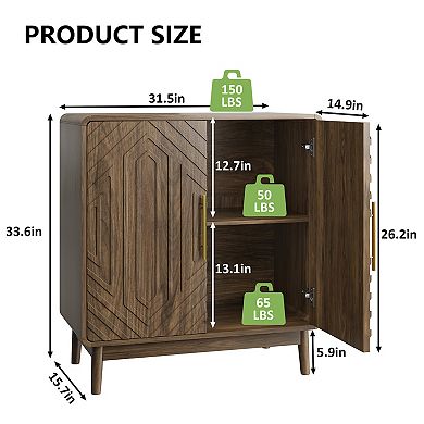 Homy Casa Carved 2-Door Sideboard Cabinet with Storage, Adjustable Shelf Accent Cabinet