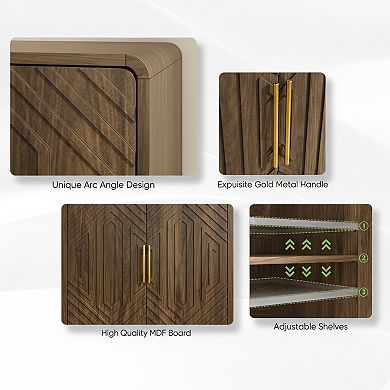 Homy Casa Carved 2-Door Sideboard Cabinet with Storage, Adjustable Shelf Accent Cabinet