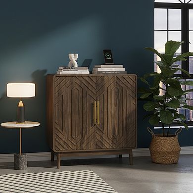 Homy Casa Carved 2-Door Sideboard Cabinet with Storage, Adjustable Shelf Accent Cabinet