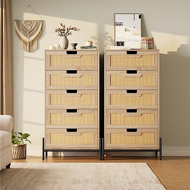 ANIXOL Rattan 5-Drawer Dresser Cabinet