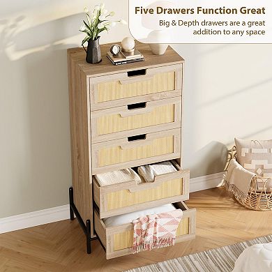 ANIXOL Rattan 5-Drawer Dresser Cabinet