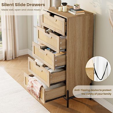 ANIXOL Rattan 5-Drawer Dresser Cabinet