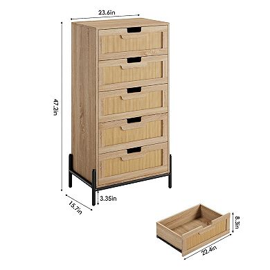 ANIXOL Rattan 5-Drawer Dresser Cabinet