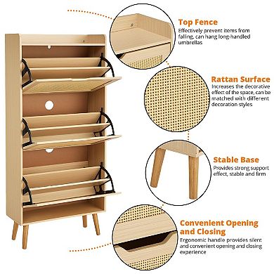 ANIXOL Slim 3-Tier Shoe Cabinet with Flip Drawers