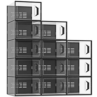 12pack Stackable Shoe Storage Box Organizer for Closet Entryway