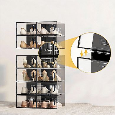 12pack Stackable Shoe Storage Box Organizer for Closet Entryway