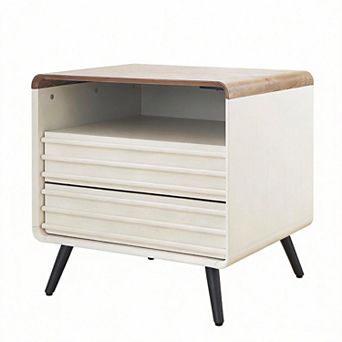 24" Fluted Mid-Century Nightstand with Charger Cubby 2 drawers