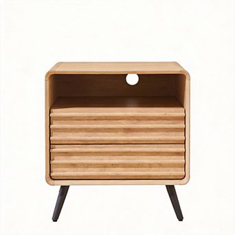 24" Fluted Mid-Century Nightstand with Charger Cubby 2 drawers