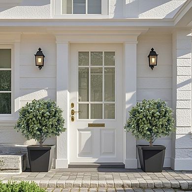 2-Pack Artificial Boxwood Topiary with Metal Ground Spike UV Resistant Outdoor Garden Decor