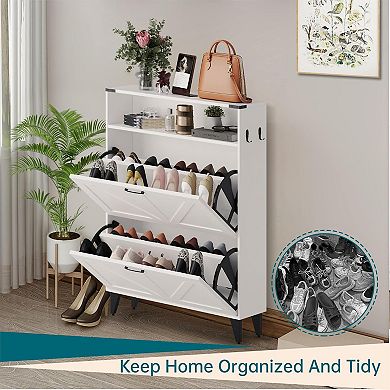 ANIXOL Narrow 2-Drawer Flip-Down Shoe Cabinet