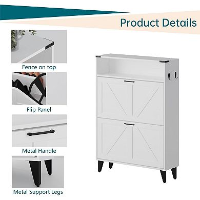 ANIXOL Narrow 2-Drawer Flip-Down Shoe Cabinet