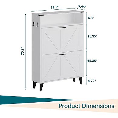 ANIXOL Narrow 2-Drawer Flip-Down Shoe Cabinet