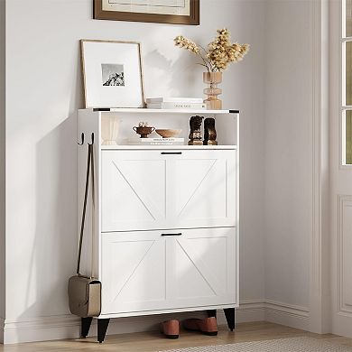 ANIXOL Narrow 2-Drawer Flip-Down Shoe Cabinet