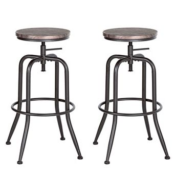 Homy Casa 27"30" Adjustable Bar Stools Set of 2, Industrial Metal Frame