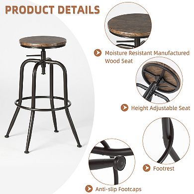 Homy Casa 27"30" Adjustable Bar Stools Set of 2, Industrial Metal Frame