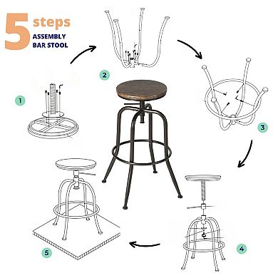 Homy Casa 27"30" Adjustable Bar Stools Set of 2, Industrial Metal Frame