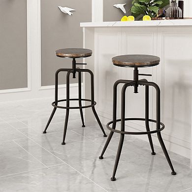 Homy Casa 27"30" Adjustable Bar Stools Set of 2, Industrial Metal Frame