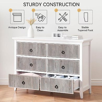 ANIXOL 6-Drawer Fluted Wood Dresser Cabinet
