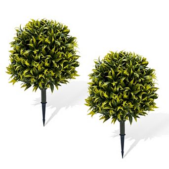 2 pc Artificial Willow Topiary with Plastic Stalks and Iron Stakes, PE Leaves and Flowers
