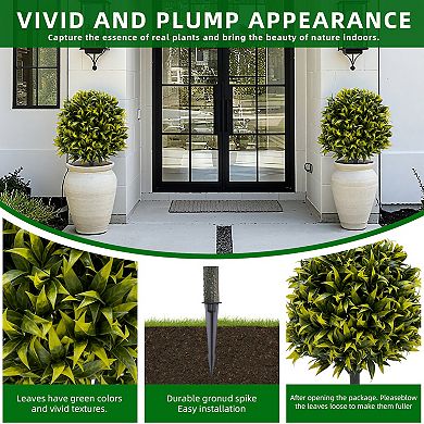 2pcs Artificial Willow Topiary with Plastic Stalks and Iron Stakes, PE Leaves and Flowers