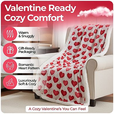 Valentine’s Day Microfleece Sherpa Throw Blanket Collection, 50" x 60"