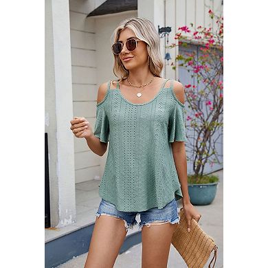 Women Short Sleeve Shirts Casual Cold Shoulder Summer Lightweight Trendy Blouses Top