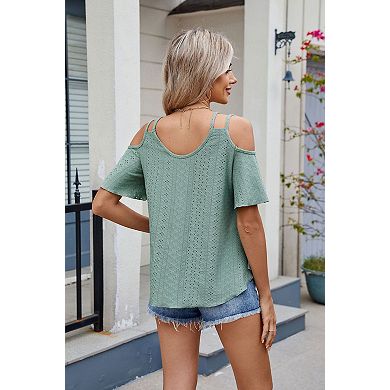 Women Short Sleeve Shirts Casual Cold Shoulder Summer Lightweight Trendy Blouses Top