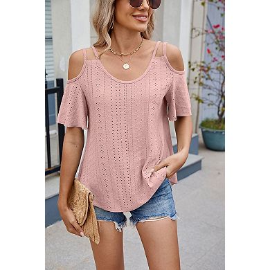 Women Short Sleeve Shirts Casual Cold Shoulder Summer Lightweight Trendy Blouses Top