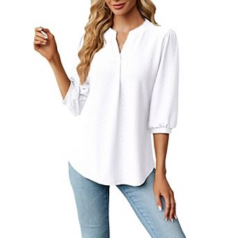 Women Dressy Tops Flowy 3/4 Sleeve V Neck Lightweight Trendy Tunic Henley Shirts