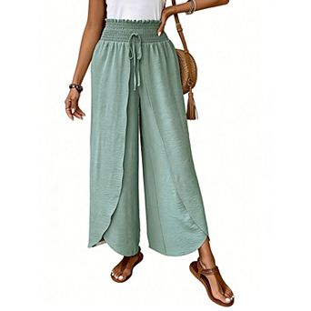 Women's Wide Leg Pants Commute Elastic Waist Casual Straight Home Trousers