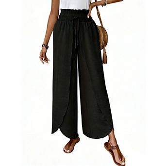 Women's Wide Leg Pants Commute Elastic Waist Casual Straight Home Trousers