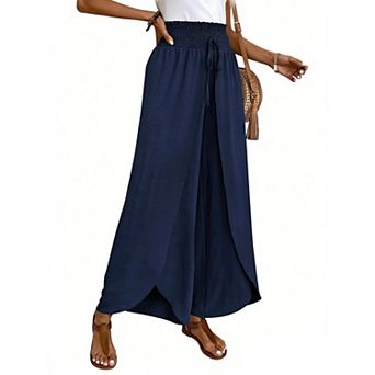Women's Wide Leg Pants Commute Elastic Waist Casual Straight Home Trousers