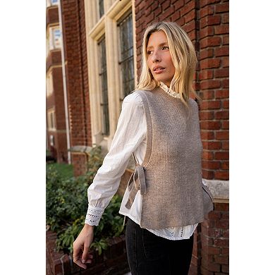 Women's Sweater Vest Tie Side Sleeveless Lightweight Crew Neck Knit Top