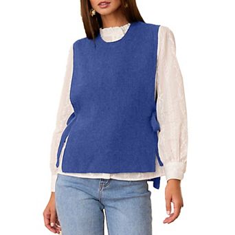 Women's Sweater Vest Tie Side Sleeveless Lightweight Crew Neck Knit Top