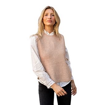 Women's Sweater Vest Tie Side Sleeveless Lightweight Crew Neck Knit Top