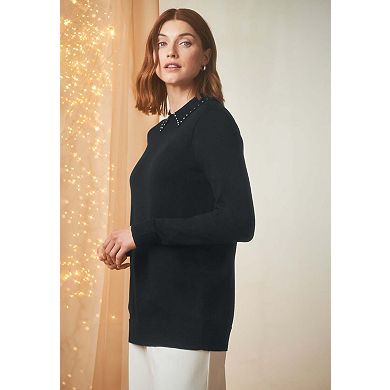 Jessica London Women's Plus Size Fine Gauge Embellished Sweater