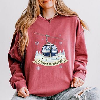 Cortina Milano 2026 Ski Lift - Women's Lightweight Garment Dyed Sweatshirt