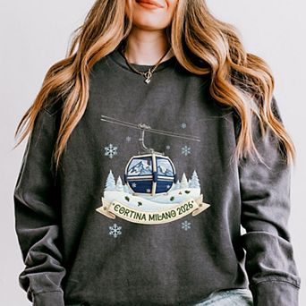 Cortina Milano 2026 Ski Lift - Women's Lightweight Garment Dyed Sweatshirt