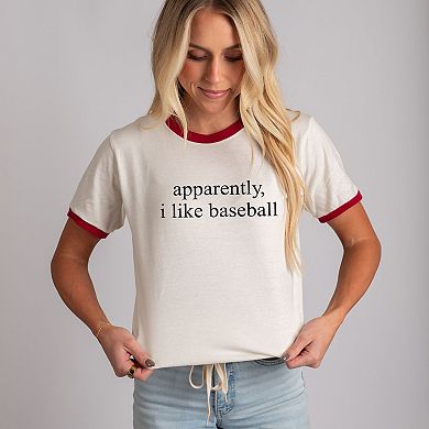 Apparently, I Like Baseball - Women's Ringer Graphic T-Shirt