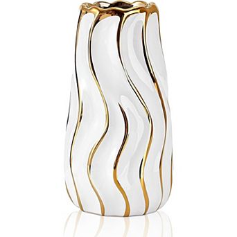 Great Ambitions White Ceramic Vase for Home Decor,Decorative Flower Vase,Vertical Stripe Ceramic