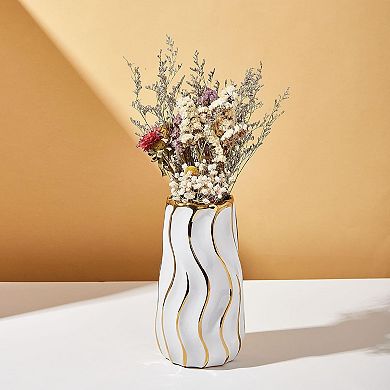 Great Ambitions White Ceramic Vase for Home Decor,Decorative Flower Vase,Vertical Stripe Ceramic