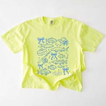 Fishing Sketched Collage - Women's Garment Dyed Graphic T-Shirt