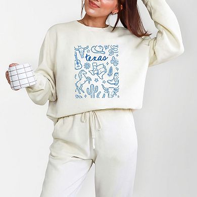 Texas Sketched Collage - Women's Lightweight Garment Dyed Sweatshirt