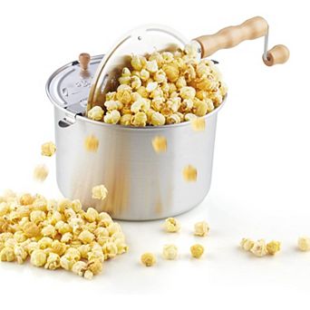 Great Ambitions Stovetop Popcorn Popper with Crank, 6-qt Aluminum Popcorn Pot, Silver