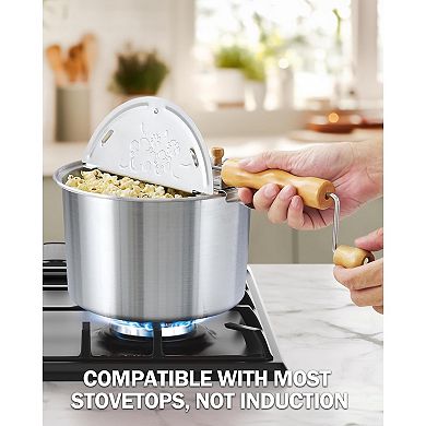 Great Ambitions Stovetop Popcorn Popper with Crank, 6-Quart Aluminum Popcorn Pot, Silver