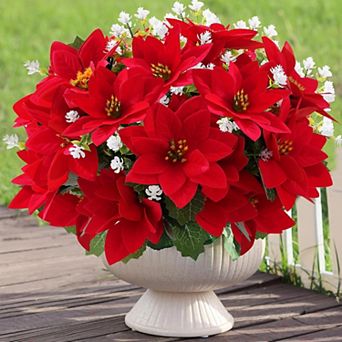 Great Ambitions Artificial Flowers for Outdoors Red Christmas Poinsettia Flowers UV Resistant Faux