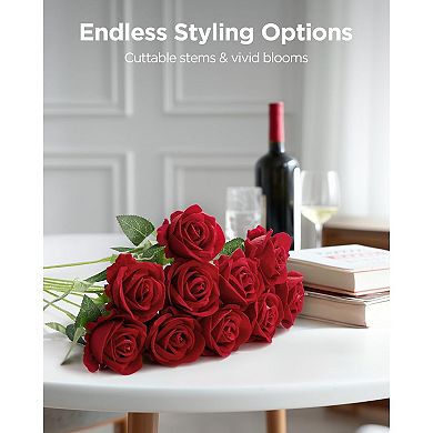 Great Ambitions 50 Pcs Red Roses Artificial Flowers, Fake Velvet Silk Rose Bulk