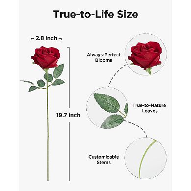 Great Ambitions 50 Pcs Red Roses Artificial Flowers, Fake Velvet Silk Rose Bulk