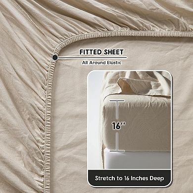 100 Percent French Linen King Size Sheet Set 4 Piece Breathable and Durable